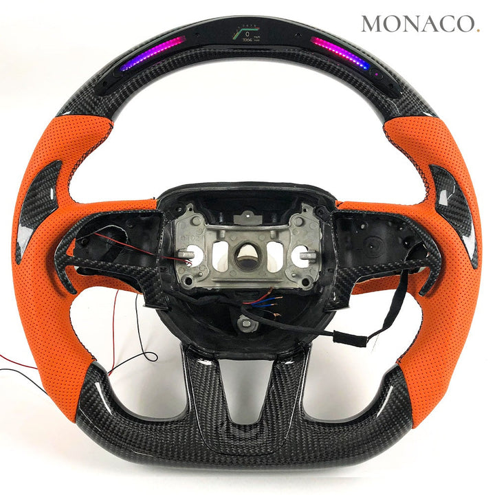 Carbon fiber steering wheel with LED RPM display for a Dodge Challenger