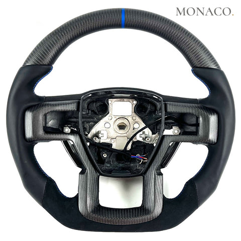 Custom carbon fiber steering wheel for Ford Ranger Raptor F-150 Everest (2017–2020): Matte Smooth Leather Carbon