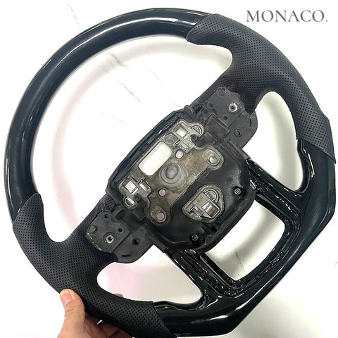 Custom carbon fiber steering wheel for Land Rover Defender Range Rover Discovery (2020–2025): Perforated Leather Piano Black Wood
