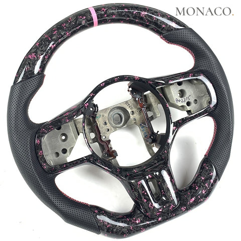 Custom carbon fiber steering wheel for Mitsubishi Lancer Evolution X (2008–2015): Pink Powder Forged Carbon