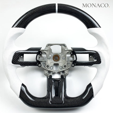 Custom carbon fiber steering wheel for Ford Mustang GT350 GT500 S550 (2015–2017): White Perforated Leather Carbon