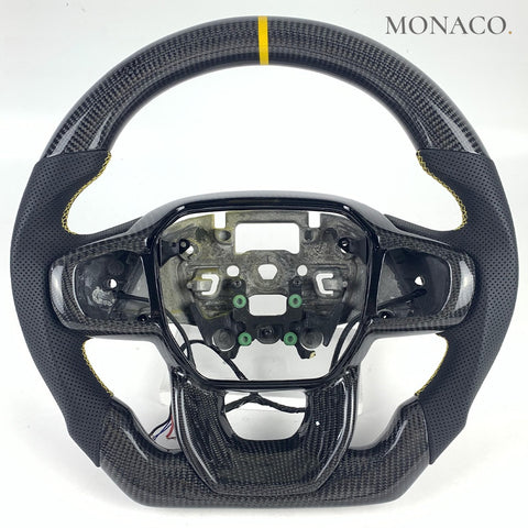 Custom carbon fiber steering wheel for Ford F-150 Raptor (2021–2024): Perforated Leather Carbon