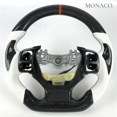 Custom carbon fiber steering wheel for Lexus IS IS200 IS250 IS300 NX CT200h ES GS (2014–2020): White Perforated Leather Carbon