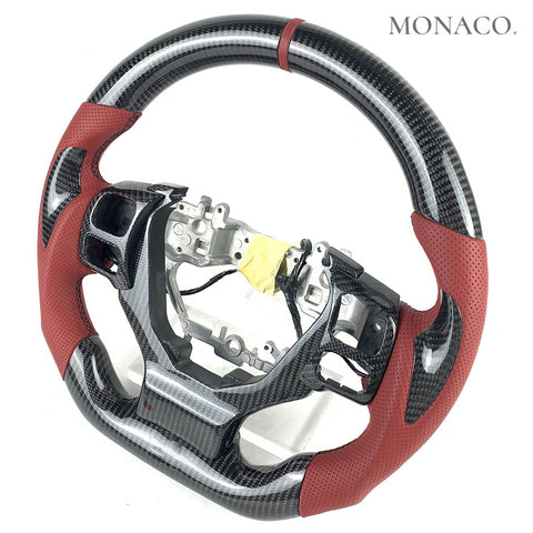 Custom carbon fiber steering wheel for Lexus GS IS ES RX NX (2014–2020): Red Perforated Leather Carbon