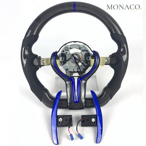 Custom carbon fiber steering wheel for BMW M3 F80, M4 F82-F87, 5 Series F10, X5-X6, 3 Series F30 (2010–2018): Gloss Carbon Fiber