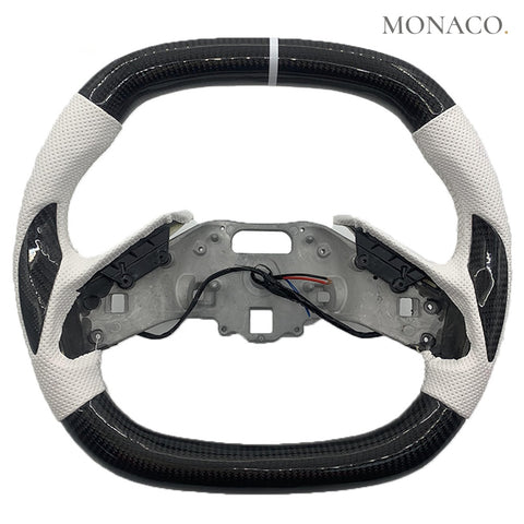 Custom carbon fiber steering wheel for Chevrolet Corvette C8 (2020–2023): White Perforated Leather Carbon