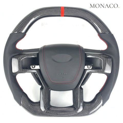 Custom carbon fiber steering wheel for Ford Ranger Raptor F-150 (2017–2020): Perforated Leather Carbon