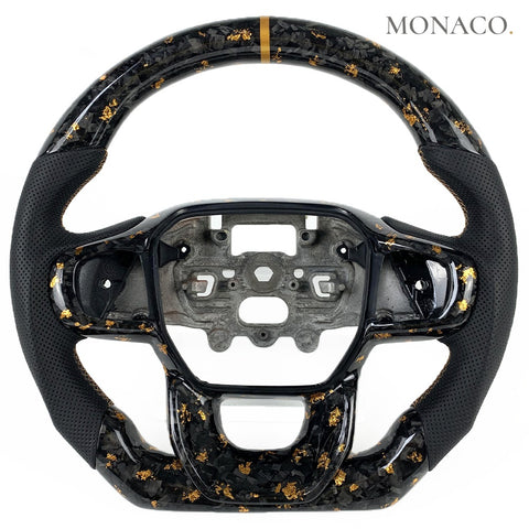 Custom carbon fiber steering wheel for Ford Ranger Everest Raptor (2023–2024): Gold Powder Forged Carbon