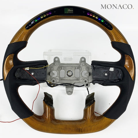 Custom carbon fiber steering wheel for Dodge Ram 1500 2500 3500 (2019–2024): Perforated Leather LED Yellow Carbon