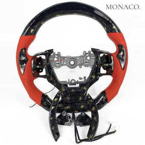 Custom carbon fiber steering wheel for Lexus IS250 ES300 LC NX LS GS CT GS F RC F RX (2015–2024): Red Suede LED Forged Carbon