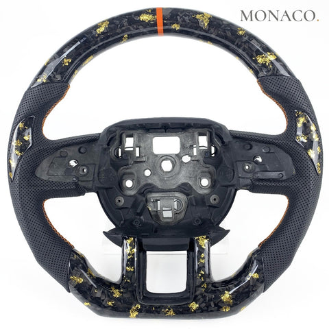 Custom carbon fiber steering wheel for Land Rover Range Rover Sport L494 Discovery Sport L550 Defender (2014–2020): Perforated Leather Gold Forged Carbon