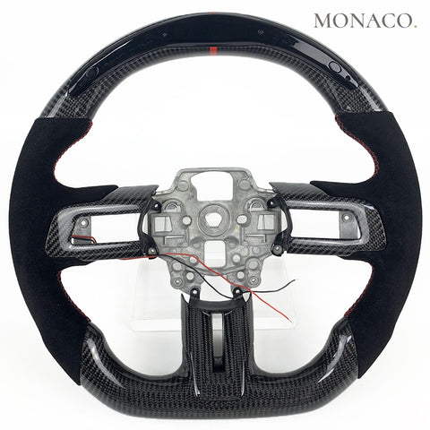 Custom carbon fiber steering wheel for Ford Mustang S550 (2015–2023): Suede LED Carbon