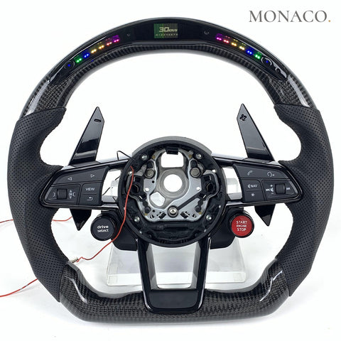 Custom carbon fiber steering wheel for Audi A1 A3 A4 A5 A6 A7 A8 S3 S4 S5 RS3 RS4 RS5 RS6 RS7 Q5 Q7 (2013–2024): LED Carbon