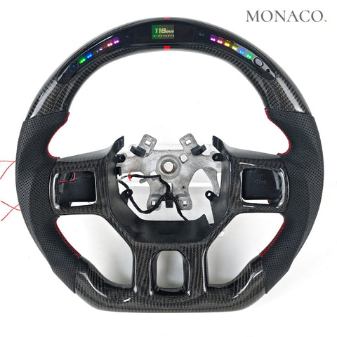 Custom carbon fiber steering wheel for Dodge Ram 1500 (2013–2018): Black Perforated Leather LED Carbon