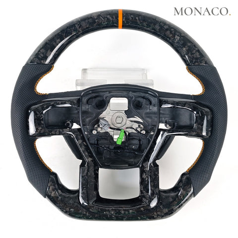 Custom carbon fiber steering wheel for Ford F-150 Raptor Ranger (2015–2019): Perforated Leather Forged Carbon