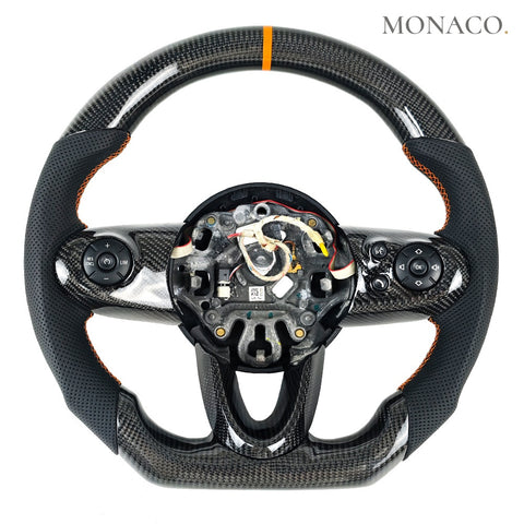 Custom carbon fiber steering wheel for Mini Cooper Mini R50-R53-R56-R57-R58-R60, F55-F56 (2001–2015): Perforated Leather