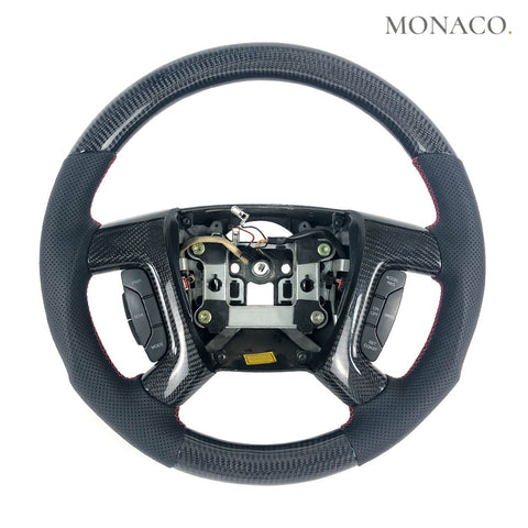 Custom carbon fiber steering wheel for Cadillac Escalade (2015–2018): Perforated Leather Carbon