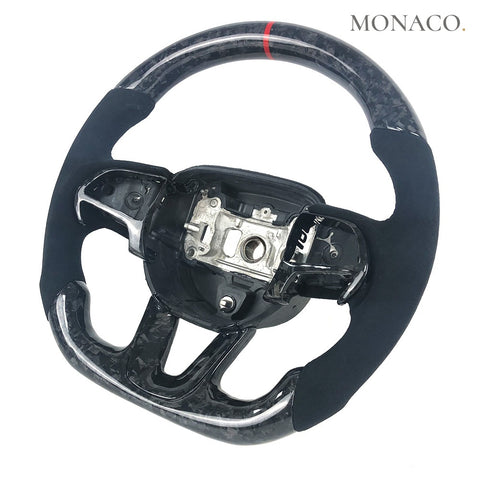 Custom carbon fiber steering wheel for Dodge Charger Challenger (2015–2023): Black Suede Forged Carbon