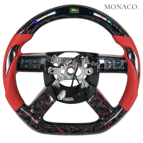 Custom carbon fiber steering wheel for Dodge Challenger, Chrysler 300C (2008–2011): LED Red Forged Carbon
