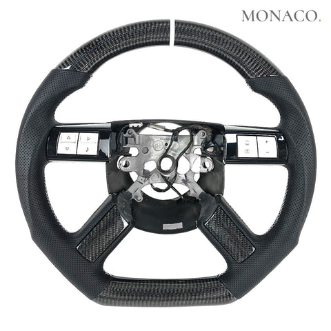 Custom carbon fiber steering wheel for Dodge Challenger, Chrysler (2008–2010): Black Perforated Leather Carbon