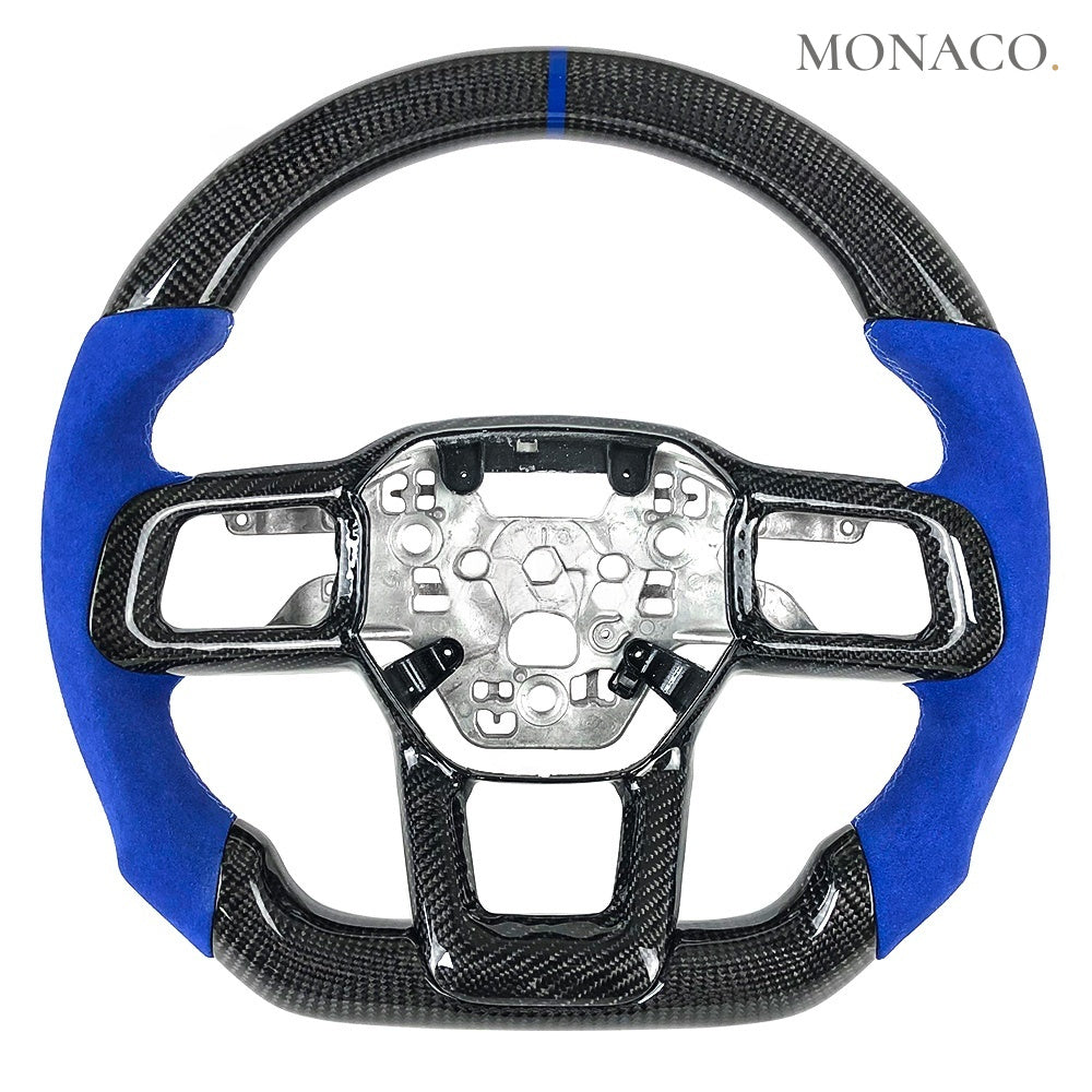2024–2025 Ford Mustang S650 Carbon Fiber Steering Wheel – Blue Suede & Carbon Fiber