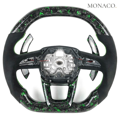 Custom carbon fiber steering wheel for Audi Q3 Q5 Q7 Q8 RS Q3 (2012–2023): Green Forged Carbon