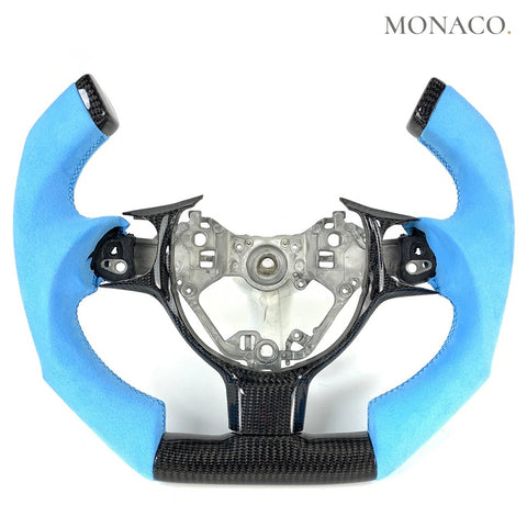 Custom carbon fiber steering wheel for Toyota 86 Subaru BRZ (2017–2020): Blue Suede Carbon