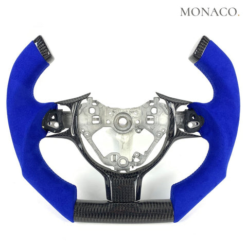 Custom carbon fiber steering wheel for Toyota 86 Subaru BRZ (2017–2020): Blue Suede Carbon