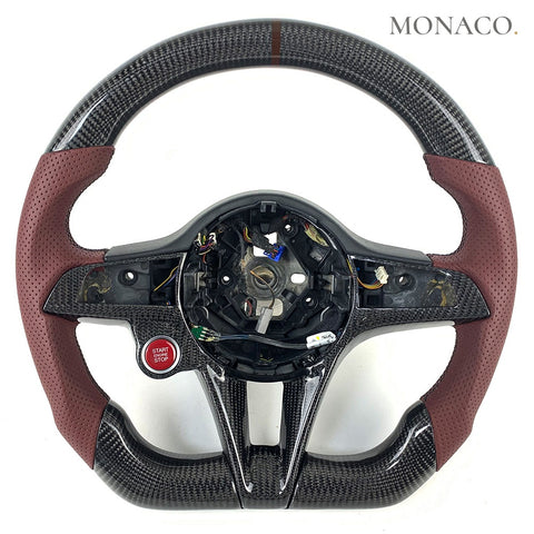 Custom carbon fiber steering wheel for Alfa Romeo Giulia Stelvio (2017–2023): Perforated Leather Carbon