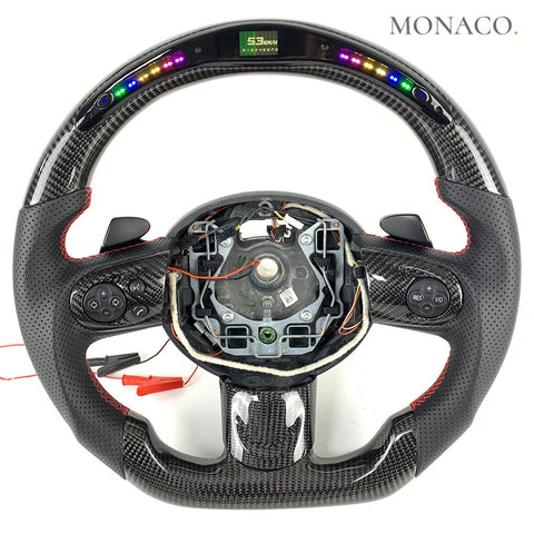 Custom carbon fiber steering wheel for Mini Cooper Cooper S & JCW R55 R56 R60 F55 F56 F57 (2007–2026): LED Display Carbon