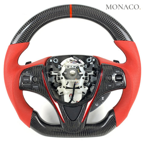 Custom carbon fiber steering wheel for Acura TLX ILX (2017–2020): Red Perforated Leather Carbon