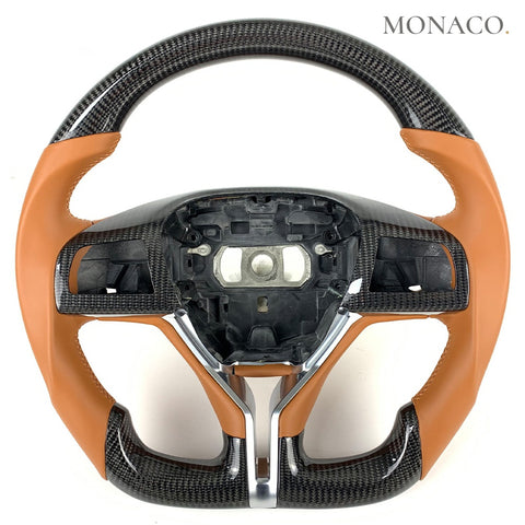 Custom carbon fiber steering wheel for Maserati Ghibli Levante Quattroporte (2014–2020): Brown Smooth Leather Carbon
