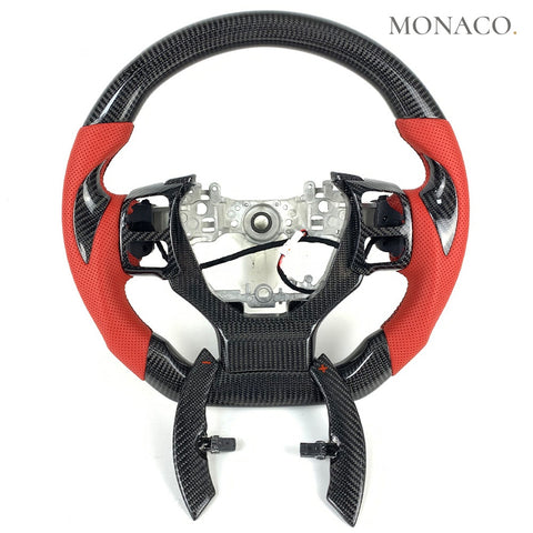 Custom carbon fiber steering wheel for Lexus IS200 IS250 IS300 RX350 NX (2014–2020): Red Perforated Leather Carbon