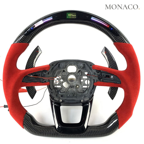 Custom carbon fiber steering wheel for Audi A3 A4 A6 Q3 Q5 Q7 Q8 SQ5 RSQ3 RSQ8 (2016–2024): Suede LED Carbon