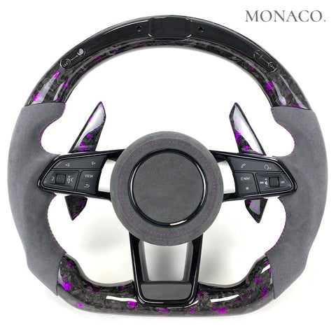 Custom carbon fiber steering wheel for Audi A3 A4 A5 A6 S3 S4 S5 S6 S7 RS3 RS4 RS5 R8 Q5 B8 B9 (2013–2024): LED Forged Carbon