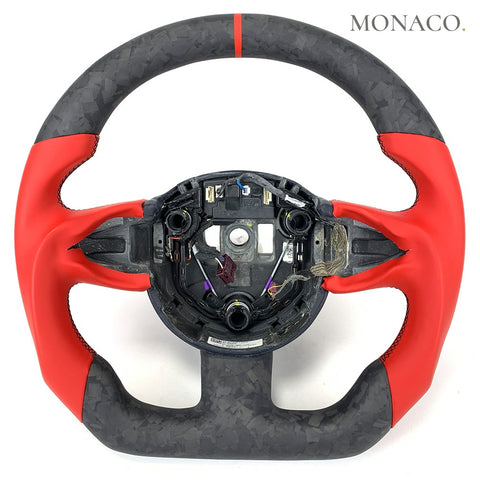 Custom carbon fiber steering wheel for Audi A3 A4 A5 A6 A7 S3 S4 S5 S6 S7 RS3 RS4 RS5 (2013–2024): Red Smooth Leather Matte Forged Carbon