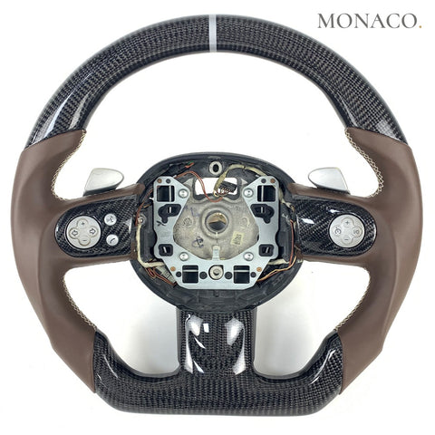 Custom carbon fiber steering wheel for Mini Cooper Cooper & Cooper S R55 R56 R57 R60 (2007–2013): Brown Smooth Leather