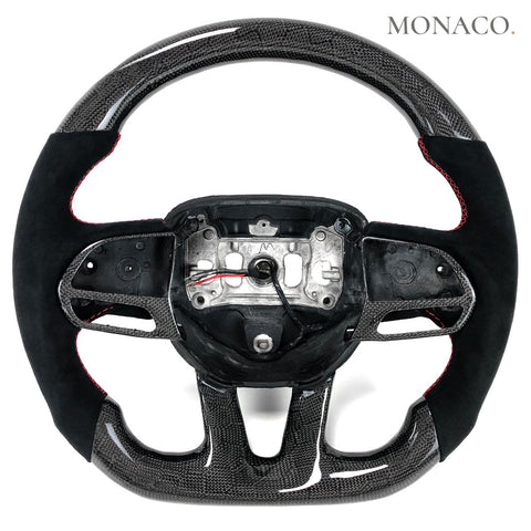 Custom carbon fiber steering wheel for Dodge Charger Challenger (2015–2023): Black Suede Honeycomb Carbon