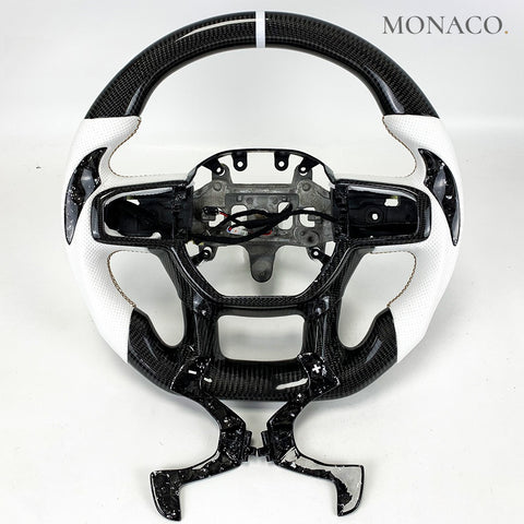 Custom carbon fiber steering wheel for Dodge Ram 1500 TRX (2019–2024): White Perforated Leather Carbon