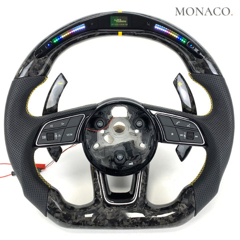Custom carbon fiber steering wheel for Audi A3 A4 A5 A6 S3 S4 S5 RS3 RS4 R8 B9 (2016–2024): LED Forged Carbon