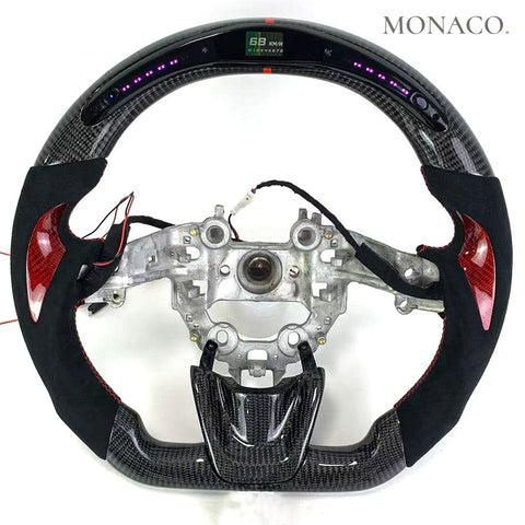 Custom carbon fiber steering wheel for Kia Stinger GT (2018–2023): Black Suede LED Carbon