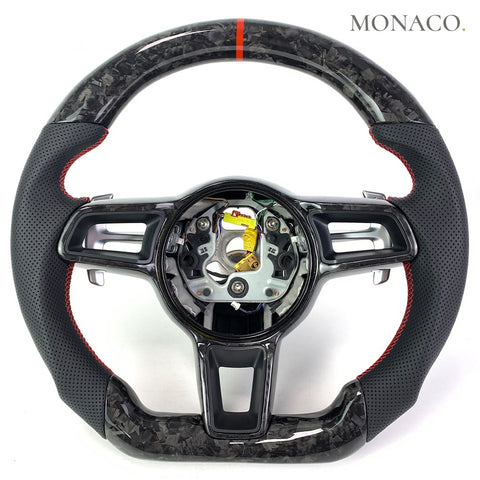 Custom carbon fiber steering wheel for Porsche Panamera Macan Cayenne 718 911 958 970 971 (2010–2024): Perforated Leather Forged Carbon
