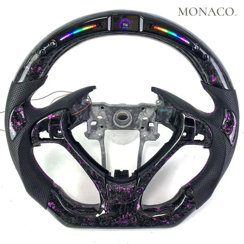 Custom carbon fiber steering wheel for Acura TL TSX (2009–2014): LED Purple Powder Forged Carbon