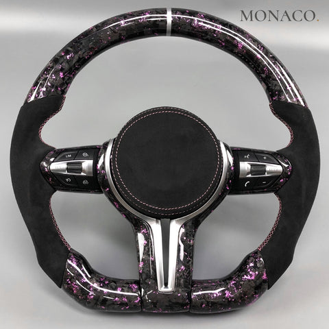 Custom carbon fiber steering wheel for BMW M3 F80, M4 F82, 3 Series F30 (2012–2020): Pink Forged Carbon