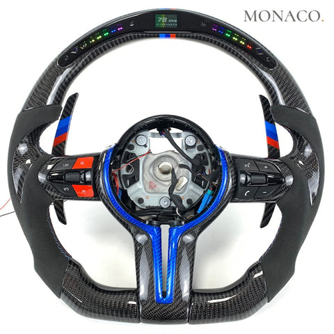 Custom carbon fiber steering wheel for BMW M3 F80, M4 F82, M2 F87, 3 Series F30, 5 Series F10 (2012–2020): LED Display Carbon