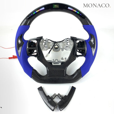 Custom carbon fiber steering wheel for Lexus IS250 IS300 IS350 IS F RC F NX ES (2014–2020): Blue Perforated Leather LED Carbon