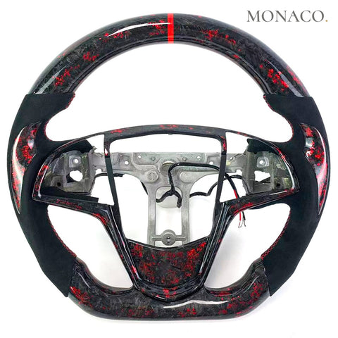 Custom carbon fiber steering wheel for Cadillac ATS CTS CT4 CT5 CT6 XT4 XT5 XT6 (2013–2024): Black Suede Red Powder Forged Carbon