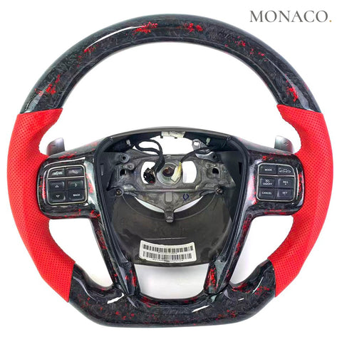Custom carbon fiber steering wheel for Chrysler 300 300C Town and Country Grand Voyager (2011–2016): Red Perforated Leather Red Forged Carbon