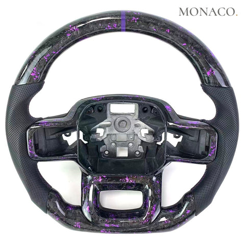 Custom carbon fiber steering wheel for Ford F-150 Raptor (2019–2020): Perforated Leather Purple Powder Forged Carbon