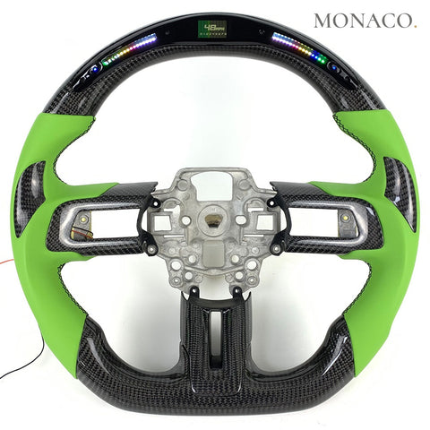 Custom carbon fiber steering wheel for Ford Mustang GT S550 (2015–2016): Smooth Leather LED Carbon